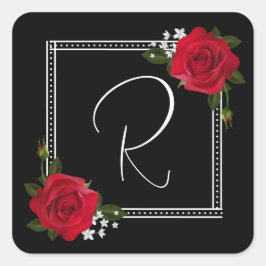 Rode rozen op het zwarte huwelijk vierkante sticker