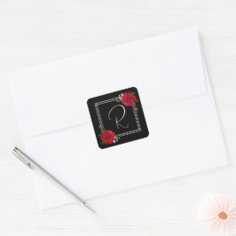 Rode rozen op het zwarte huwelijk vierkante sticker