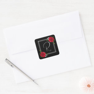Rode rozen op het zwarte huwelijk vierkante sticker