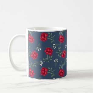 Rode rozen op leigrijs oversized calico koffiemok
