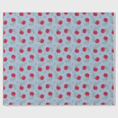 Rode rozen op lichtblauwe oversized calico cadeaupapier (Vlak)