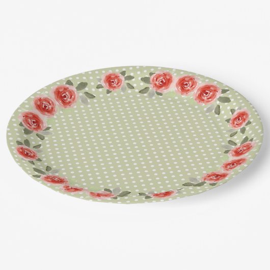 Rode rozen op Limoen en witte Stippen Papieren Bordje (Gekanteld)