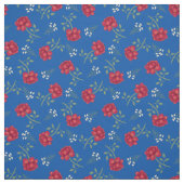 Rode rozen op Medium Blue Calico Stof (Swatch)