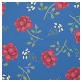 Rode rozen op middelblauwe oversized calico stof