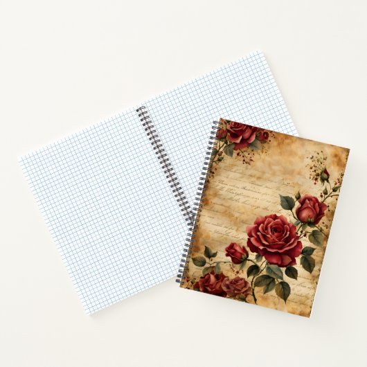 Rode rozen op oud perkament notitieboek (Binnen)