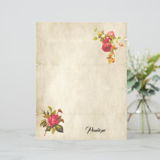 rode rozen op perkament en op naam van de papierm (Staand voorkant)