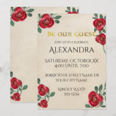 Rode rozen op perkamentpapier kaart (Voorkant / Achterkant)