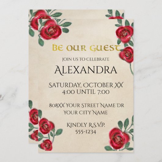 Rode rozen op perkamentpapier kaart (Voorkant / Achterkant)