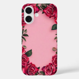 Rode rozen op roze achtergrond iPhone 16 hoesje