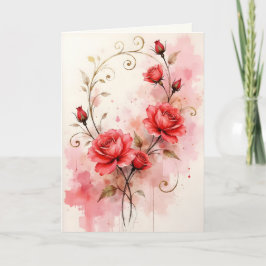 Rode Rozen op Roze Aquarel Achtergrond Jubileum Kaart
