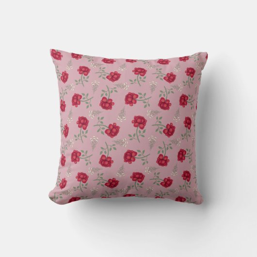 Rode rozen op roze oversized Calico Kussen (Voorkant)