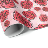 Rode rozen op roze waterverfpatroon cadeaupapier (Rol Hoek)