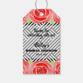 Rode rozen op strepen Derby Vrijgezellenfeest Cadeaulabel (Voorkant)