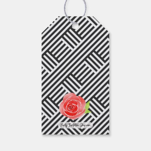 Rode rozen op strepen Derby Vrijgezellenfeest Cadeaulabel (Achterkant)