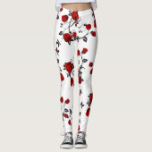 Rode rozen op wit, florerend vectorpatroon leggings (Voorkant)