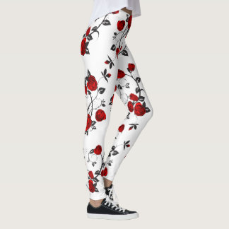 Rode rozen op wit, florerend vectorpatroon leggings