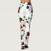 Rode rozen op wit, florerend vectorpatroon v2 leggings (Achterkant)