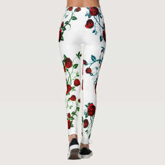 Rode rozen op wit, florerend vectorpatroon v2 leggings