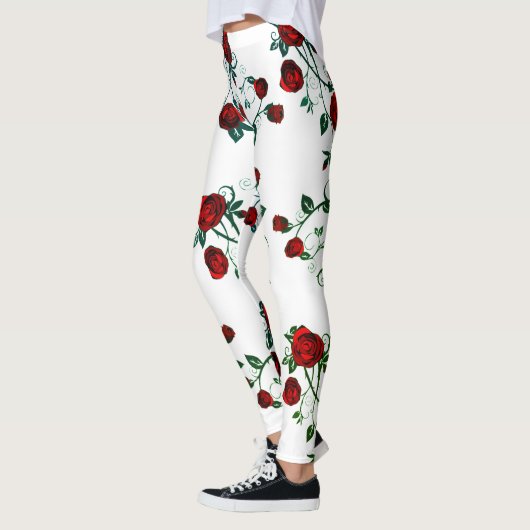 Rode rozen op wit, florerend vectorpatroon v2 leggings (Links)