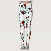 Rode rozen op wit, florerend vectorpatroon v2 leggings (Voorkant)