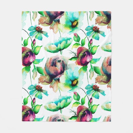 Rode rozen op witte achtergrond fleece deken (Voorkant)