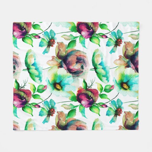 Rode rozen op witte achtergrond fleece deken (Voorkant (Horizontaal))