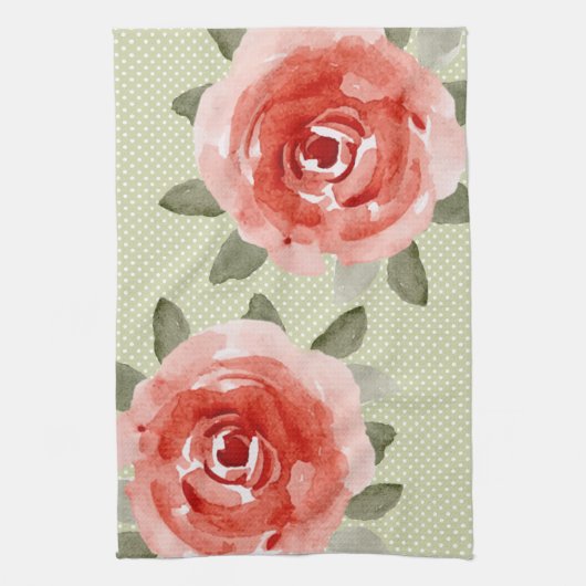 Rode Rozen op witte en Limoen handdoeken (Verticaal)