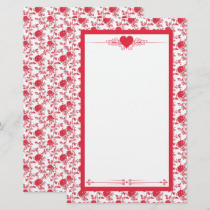 Rode rozen op witte Toile De Jouy-schrijfpapier Briefpapier