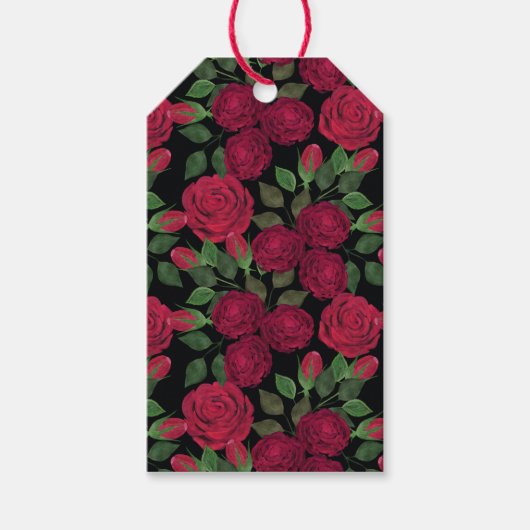 Rode rozen op zwart. cadeaulabel (Voorkant)