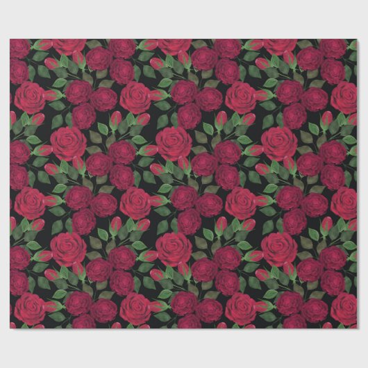 Rode rozen op zwart. cadeaupapier (Vlak)