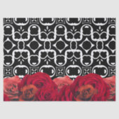 Rode rozen op zwart en wit geometrisch patroon tissuepapier (Voorkant)
