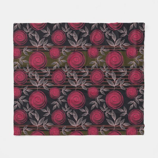 Rode rozen op zwart. fleece deken (Voorkant (Horizontaal))