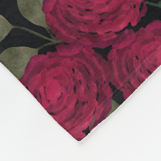Rode rozen op zwart. fleece deken (Hoek)