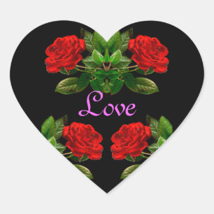 Rode rozen op zwart fluweel bloemenabstract ontwer hart sticker