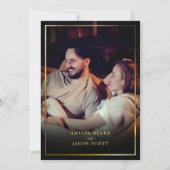 Rode rozen op zwart | Gouden Lijst met foto bruilo Kaart (Achterkant)