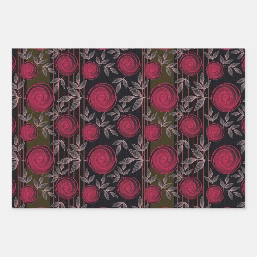 Rode rozen op zwart. inpakpapier vel (Voorkant)