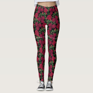 Rode rozen op zwart. leggings