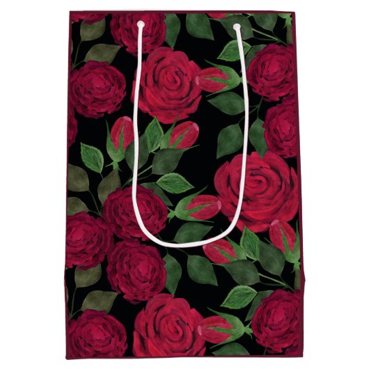 Rode rozen op zwart. medium cadeauzakje (Achterkant)