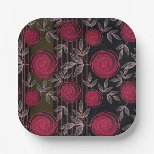 Rode rozen op zwart. papieren bordje (Voorkant)