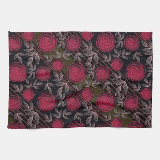 Rode rozen op zwart. theedoek (Horizontaal)
