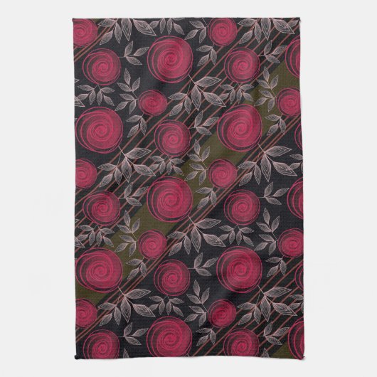 Rode rozen op zwart. theedoek (Verticaal)