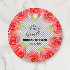 Rode rozen op zwart-wit gestreepte Derby-feestje Bedankjes Labels