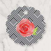 Rode rozen op zwart-wit gestreepte Derby-feestje Bedankjes Labels (Achterkant)