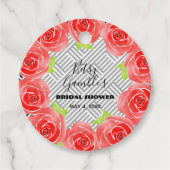 Rode Rozen op Zwart Witte Strepen Derby Feest Bedankjes Labels (Voorkant)