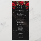 Rode Rozen op zwarte bruiloft Menu Kaart (Voorkant)
