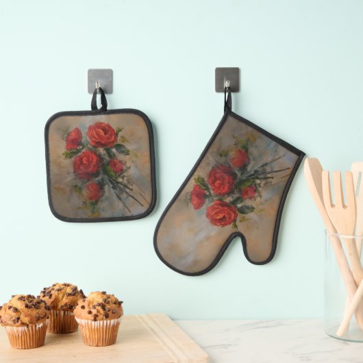 Rode Rozen Ovenwant & Pannenlap Set (Insitu(Ophanging))
