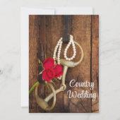 Rode rozen, paardenbeet en Barn Wood Country Wedde Kaart (Voorkant)