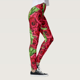 Rode Rozen Pad Bloem Garland Leggings