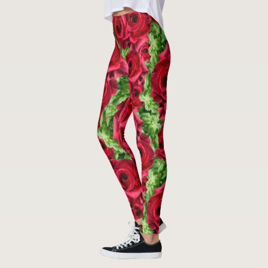 Rode Rozen Pad Bloem Garland Leggings (Links)