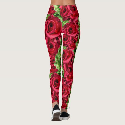 Rode Rozen Pad Bloem Garland Leggings (Achterkant)